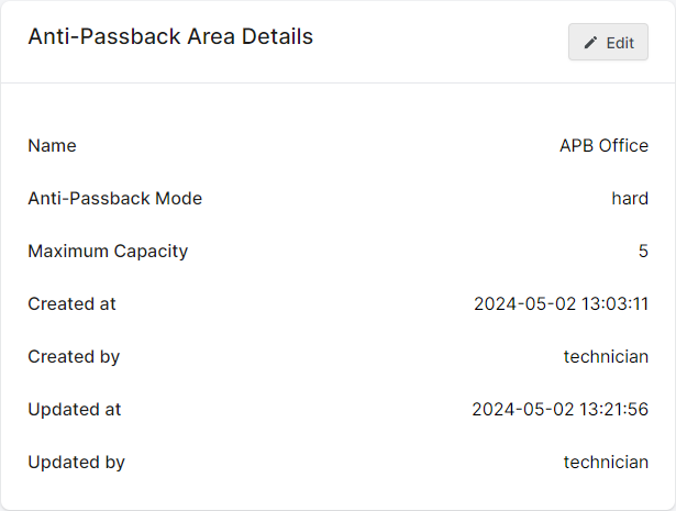 Anti-Passback details page